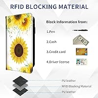 Vista 4 de DEGDFSGR Funda para chequera Cartera estándar de cuero de primera calidad con función de bloqueo RFID para hombres y mujeres, flor de sol