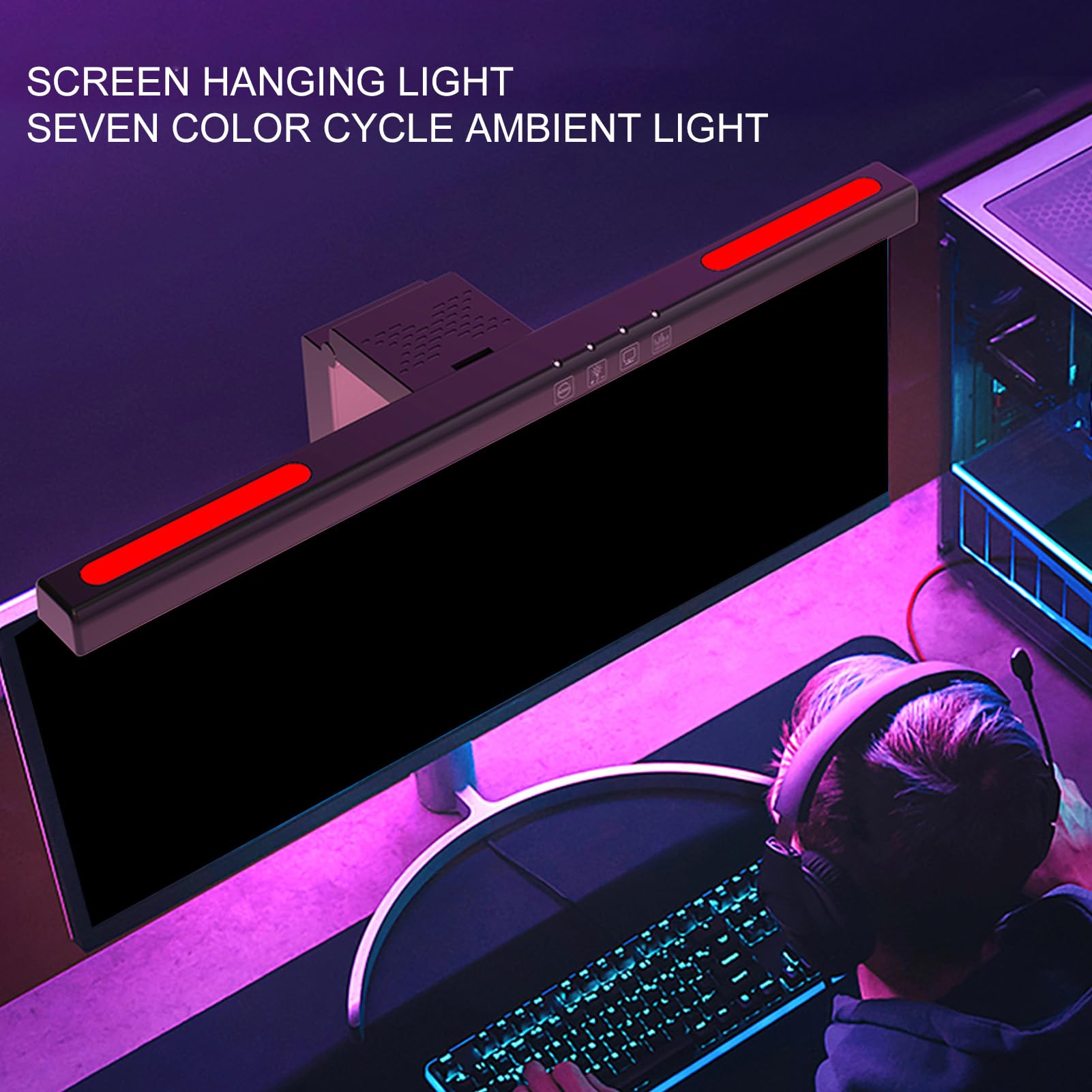 Jectse Barre Lumineuse de Moniteur avec Lumière Ambiante 7 Couleurs, Contrôle Tactile à intensité Variable, Réglage de la Température de Couleur 5, Conception Optique Asymétrique,