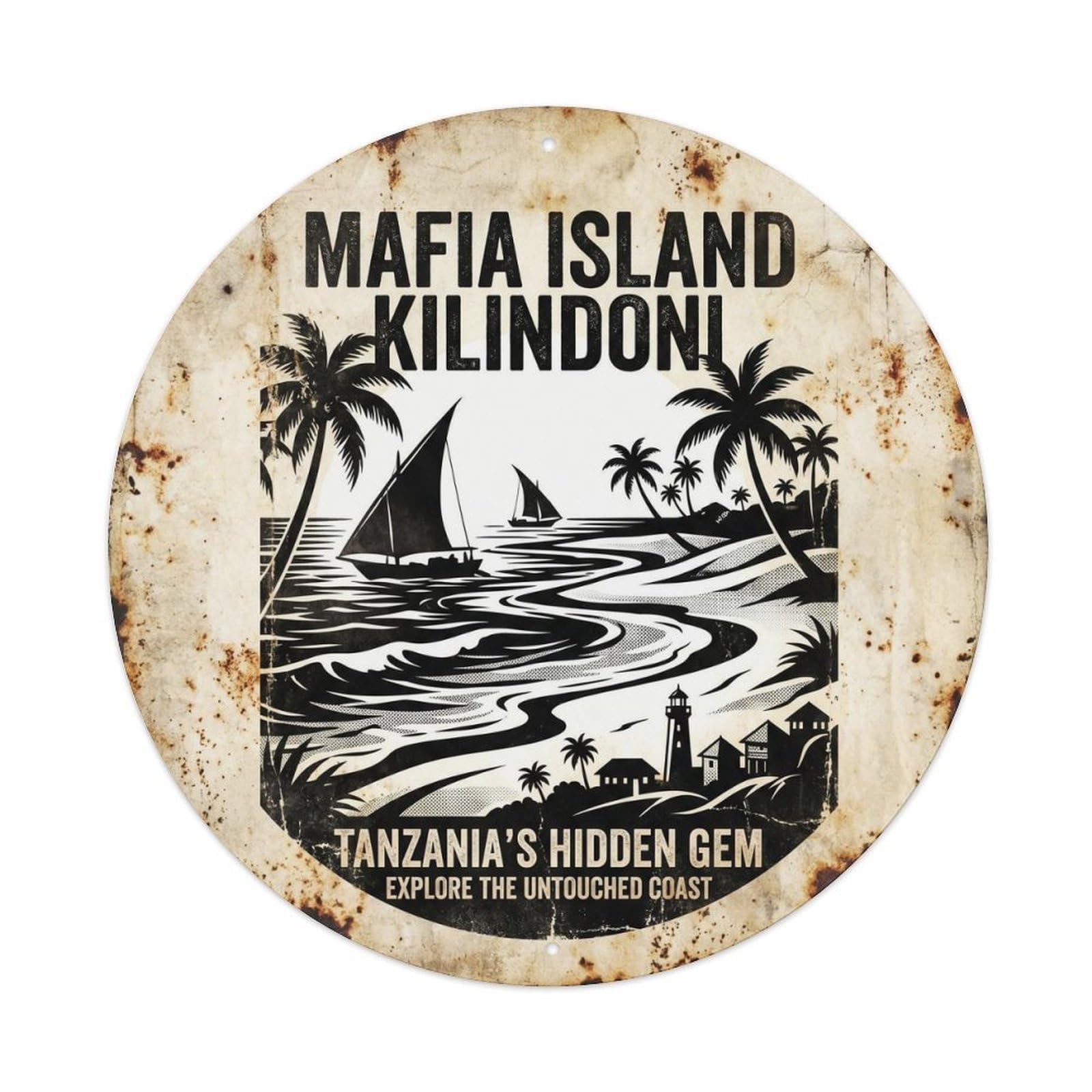 Mafia Island Kilindoni Tropical Lagoon Graphic Contrast Metal Tin Sign