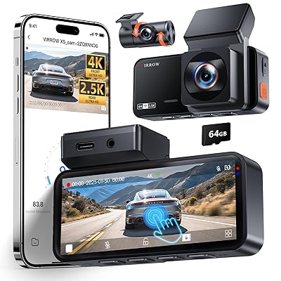 Dash Cam Front and Rear: 4K+2K Dash Camera for Cars with Touch Screen 3.39" - Dashcam with WiFi APP Control 64GB Parking Mode Night Vision Loop Recording Emergency Lock (X5)