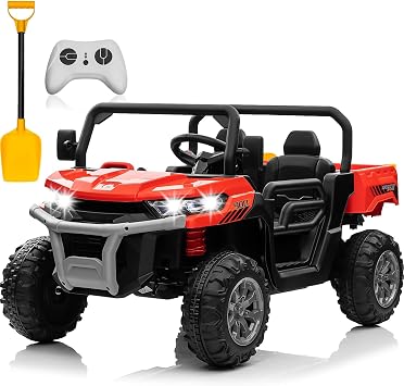 JOYRACER 24V 4WD Ride on Car, 2 Seater Dump Truck w/4X200W Motor, Gift Flower, 2.4G Remote Control, 4 Wheeler, Bluetooth Music, LED Light, 24 Volt Battery Powered Ride on Toys for Big Kids, Red