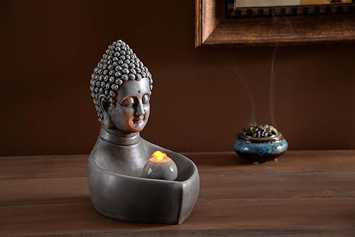 Miniatura 5 de Fuente interior cascada de mesa Buda Fuente Zen Mini cascada para espacios interiores Luz LED cálida para decoración tranquila del hogar (23082)