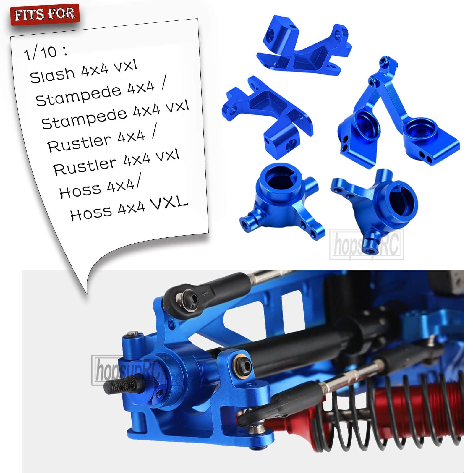 hopsupRC Upgrades Part for 1/10 Slash/Rustler/Stampede/Hoss 4x4 VXL 4wd,Stainless Steel Rear Front Drive Shaft CVD & Steering Blocks Caster Blocks C-Hubs Stub Axle Carriers,Wheel Hex,Navy Blue