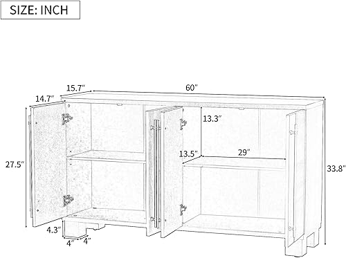 Miniatura 9 de LUMISOL Armario de buffet moderno con base de metal dorado, aparador de cocina con estantes ajustables, armario de almacenamiento de madera para