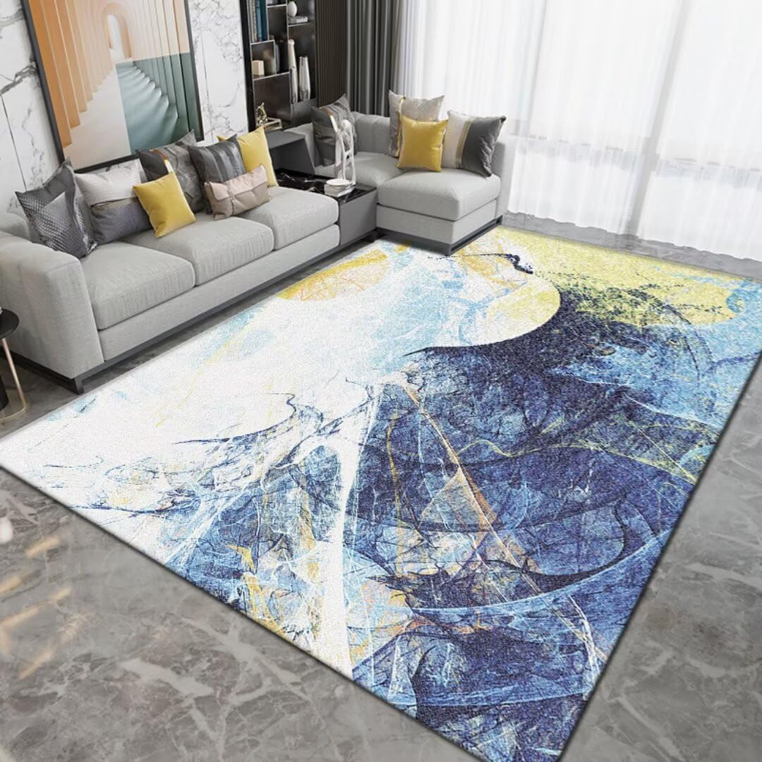 Moquette de sol moderne minimaliste bleu géométrique 180x250