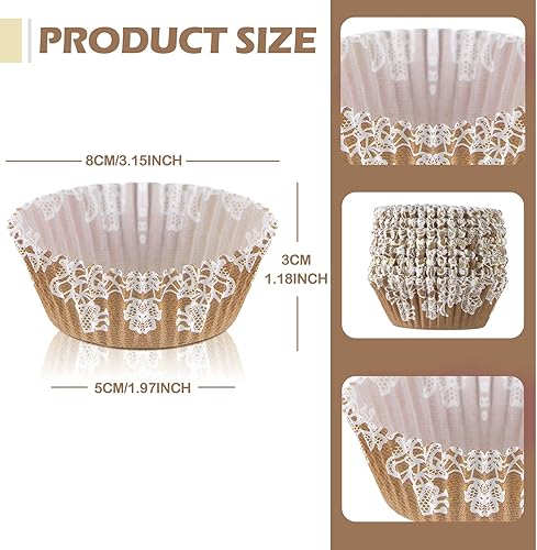 Miniatura 2 de 300 piezas de revestimientos rústicos para magdalenas de despedida de soltera, de encaje, para magdalenas, decoraciones de papel para hornear bebés,
