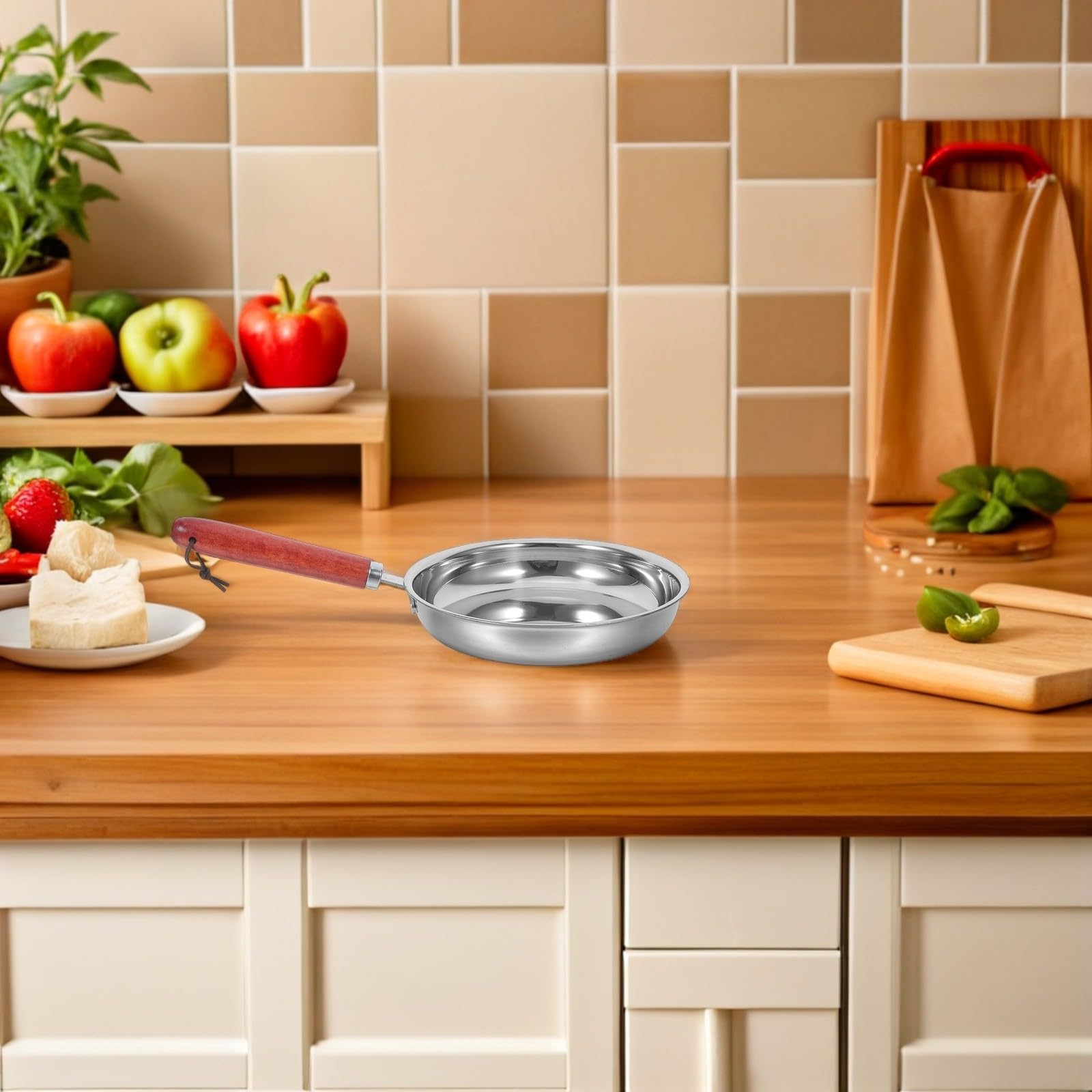Artibetter Padella in Acciaio Inox Non Rivestito, Fondo Piatto