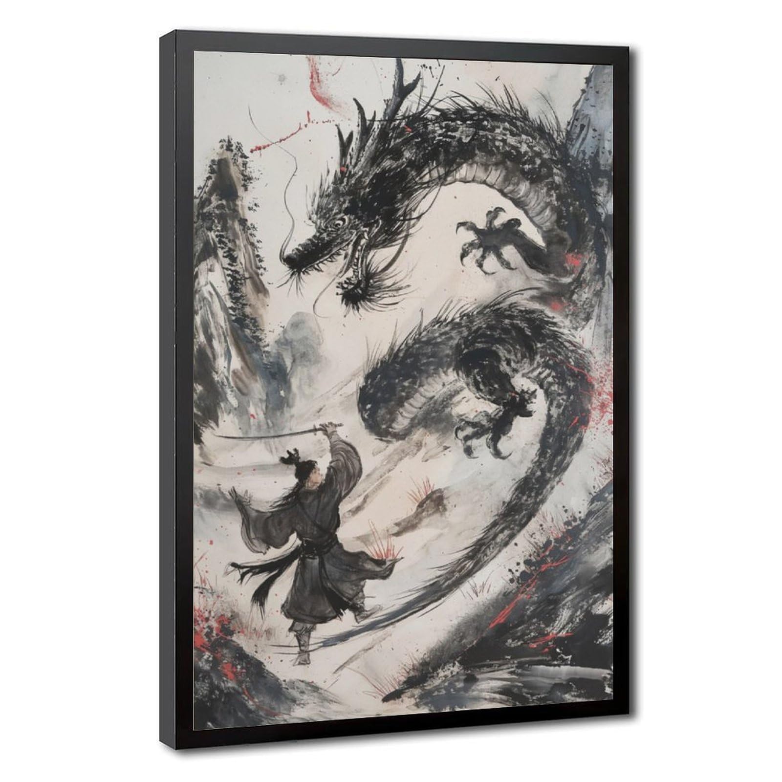 Bareronor Japanese Dragon And Samurai Canvas Poster Bedroom Decor Landscape Office Room Decor Gift 8" L X 12" W