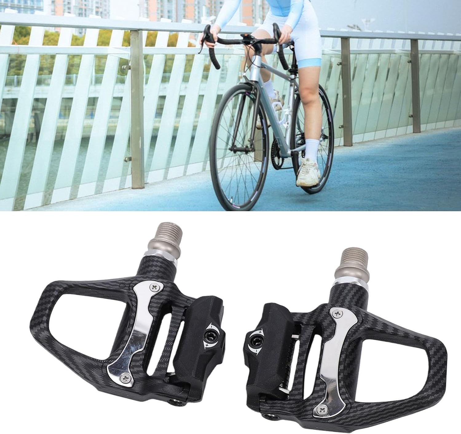 RiToEasysports Bike Pedals, Nylon Fiber Body CR MO Steel Axle Self Locking Clipless Cycling Pedals with Cleats for Bicycle Cycling