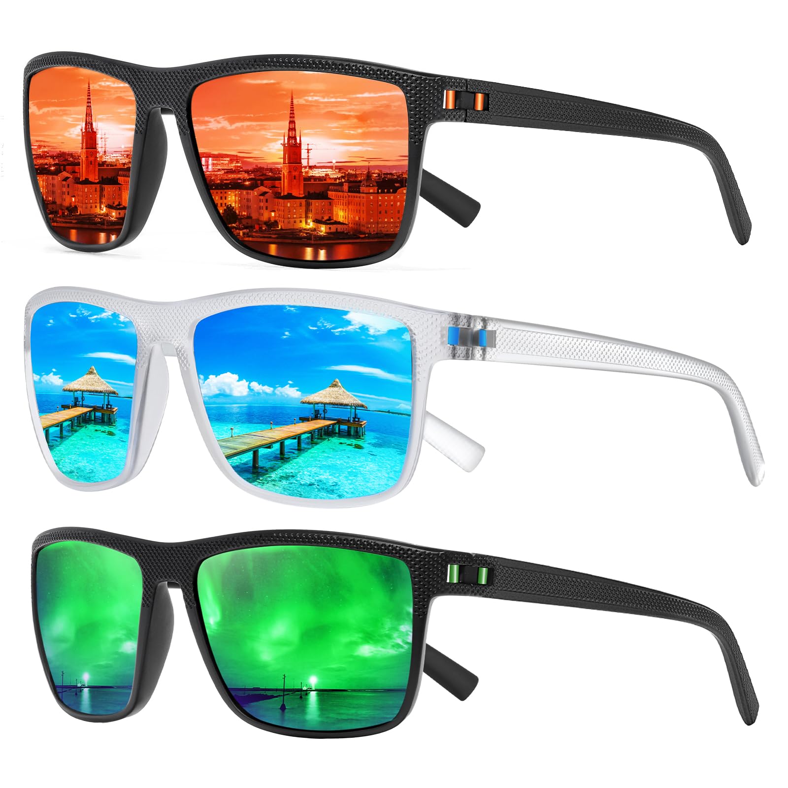 Square Polarized Sunglasses for Men and Women Lightweight Frame Sun Glasses with UV Protection