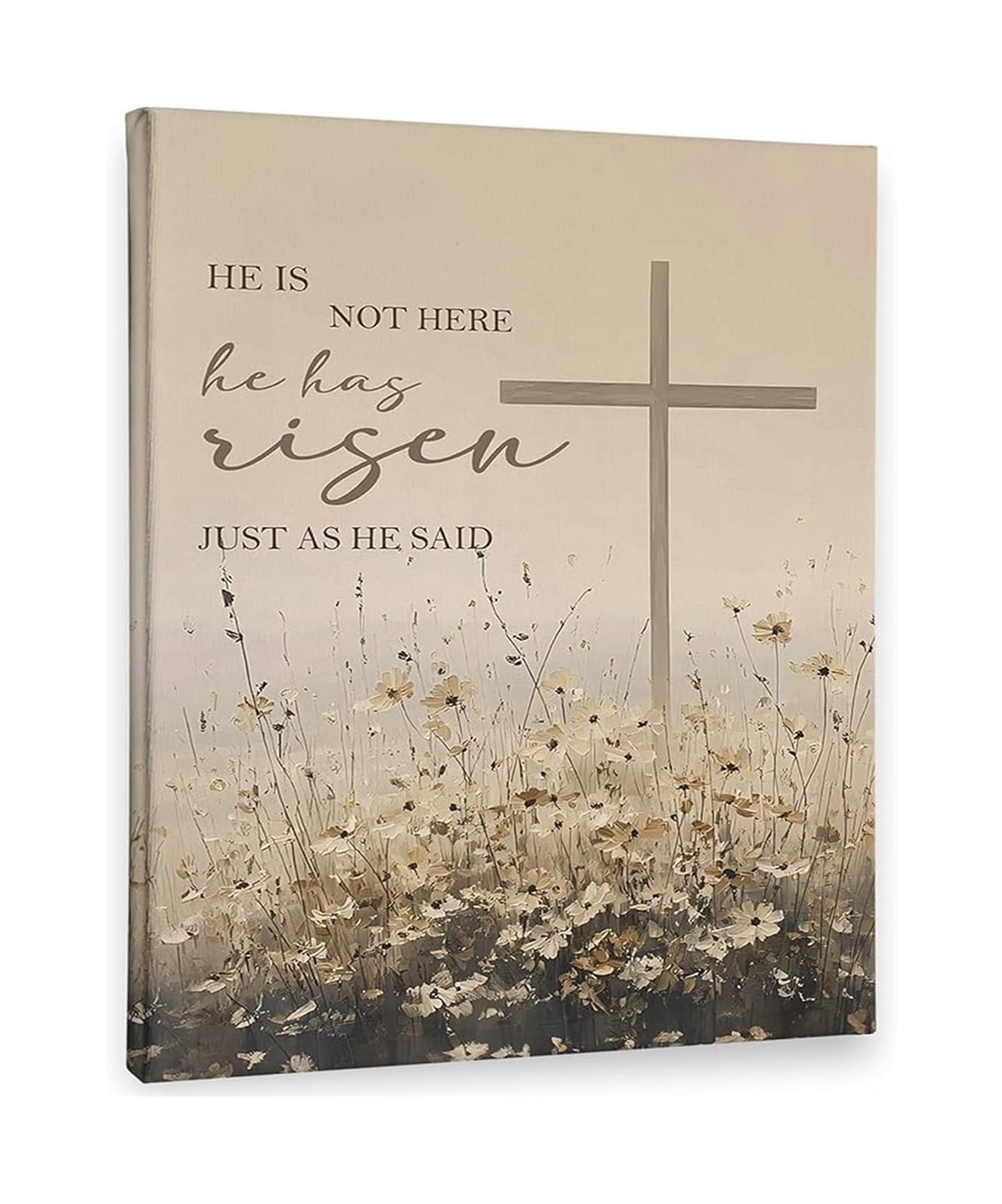 JRXFXEKW He Has Risen Canvas Wall-Art Wildflower Cross Easter Decor Christian Bible Verse Print Framed for Home(Framed,12x18inch(30x45cm))