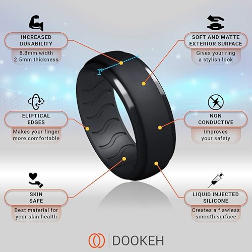 Miniatura 4 de Dookeh - Anillos de boda de silicona transpirables para hombre, anillo de compromiso camuflado, azul, negro, ideal para entrenamiento, paquete de 1,