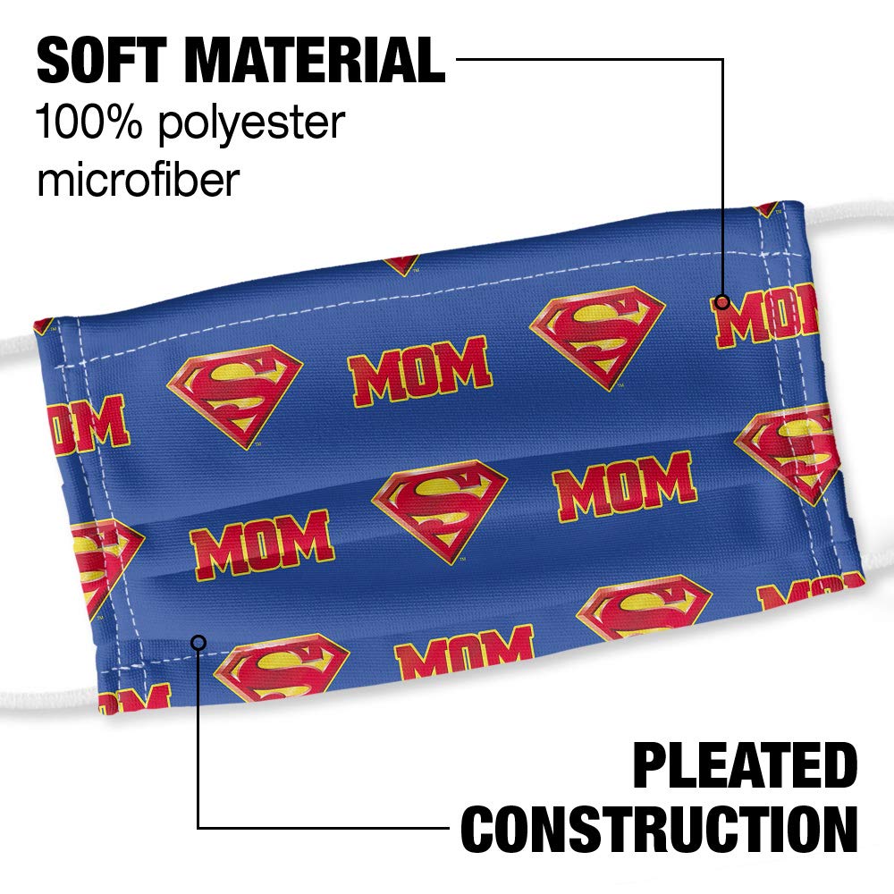 Popfunk Superman Super Mom Shield Logo Pattern 1-Ply Reusable Face Mask Covering with Adjustable Nose Wire, Unisex