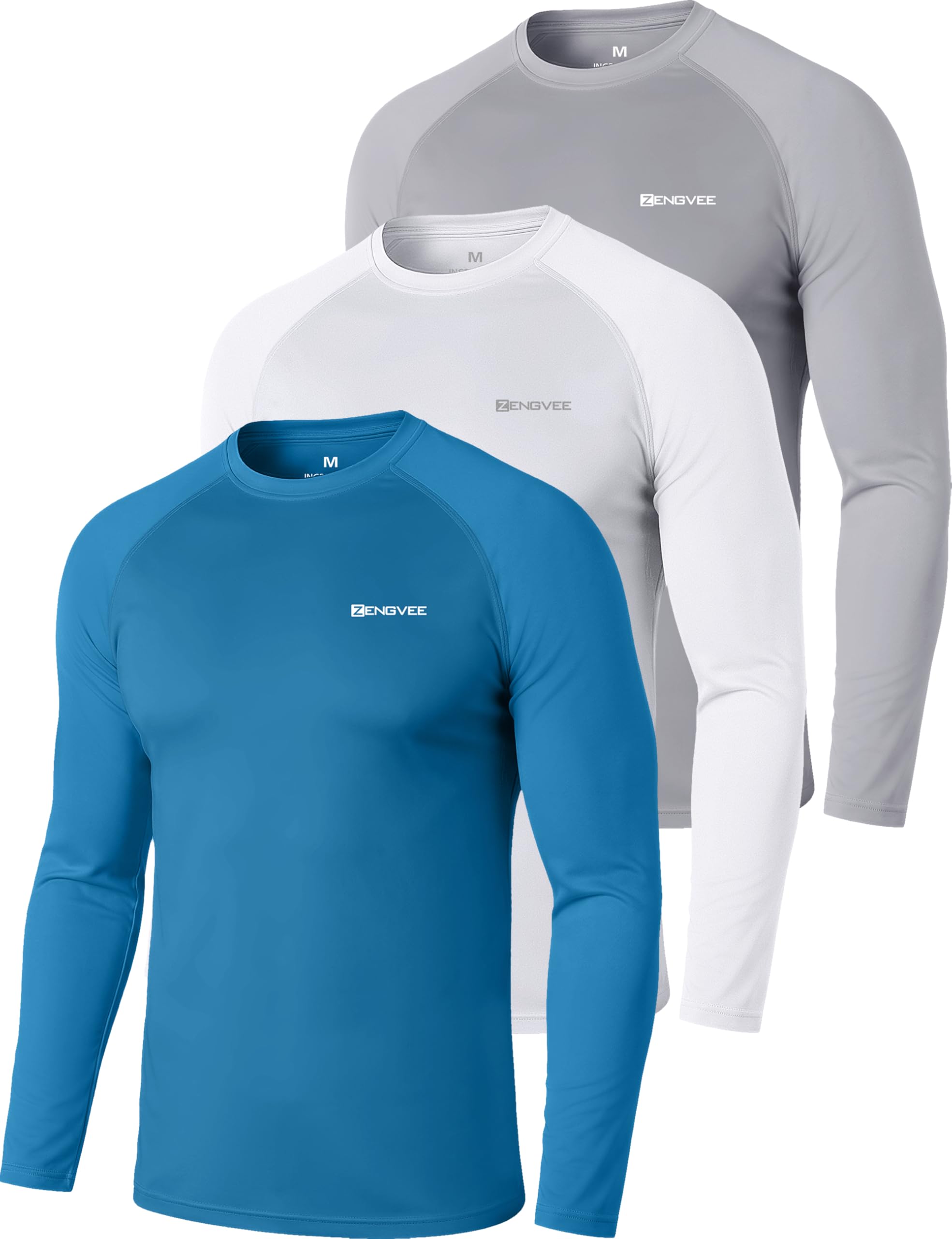 ZENGVEE Rashguard męska koszulka chroniąca przed promieniowaniem UV UPF 50+, szybkoschnąca, lekka, oddychająca, ochrona przed słońcem, do surfowania, pływania, biegania, 3 sztuki w opakowaniu, 40618