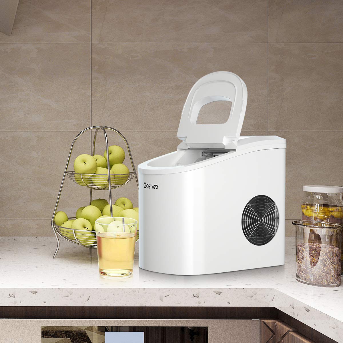 COSTWAY Countertop Ice Maker, 26lbs/24h Portable And Compact Ice Maker Machine, Ice Cubes Ready In 6 Mins, Electric High Efficiency Small Ice Maker With Ice Scoop For Home Kitchen Office, White on Fridge.com - View 2