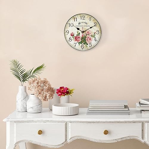 Miniatura 3 de Lafocuse Reloj de pared silencioso de 12 pulgadas, funciona con pilas, reloj de pared de granja para decoración de dormitorio y sala de estar