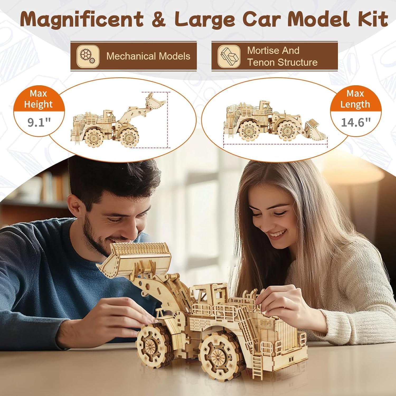 3D Wooden Puzzle for Adults, DIY Truck Excavator Car Mechanical Model, Vehicle Building Kit, Handicraft Wood Craft Hobbies Toy, Birthday for Hobbyist 14+ Women Men, 312 Pcs