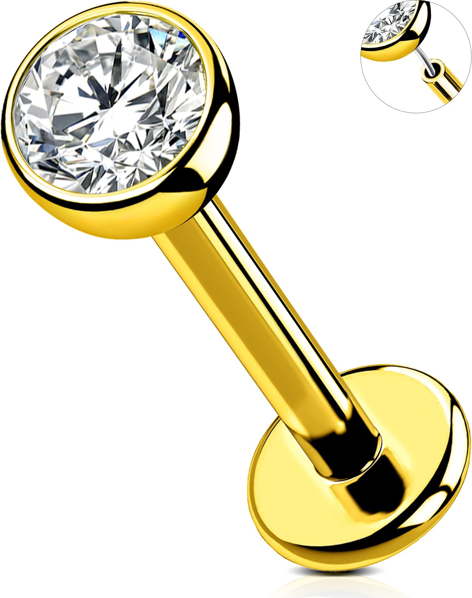 OUFER 2Pcs 20G/18G/16G G23 Titanium Threadless Nose Stud Earrings Flat Back Tiny CZ Small Nose Helix Cartilage Tragus Conch Labret Medusa Monroe