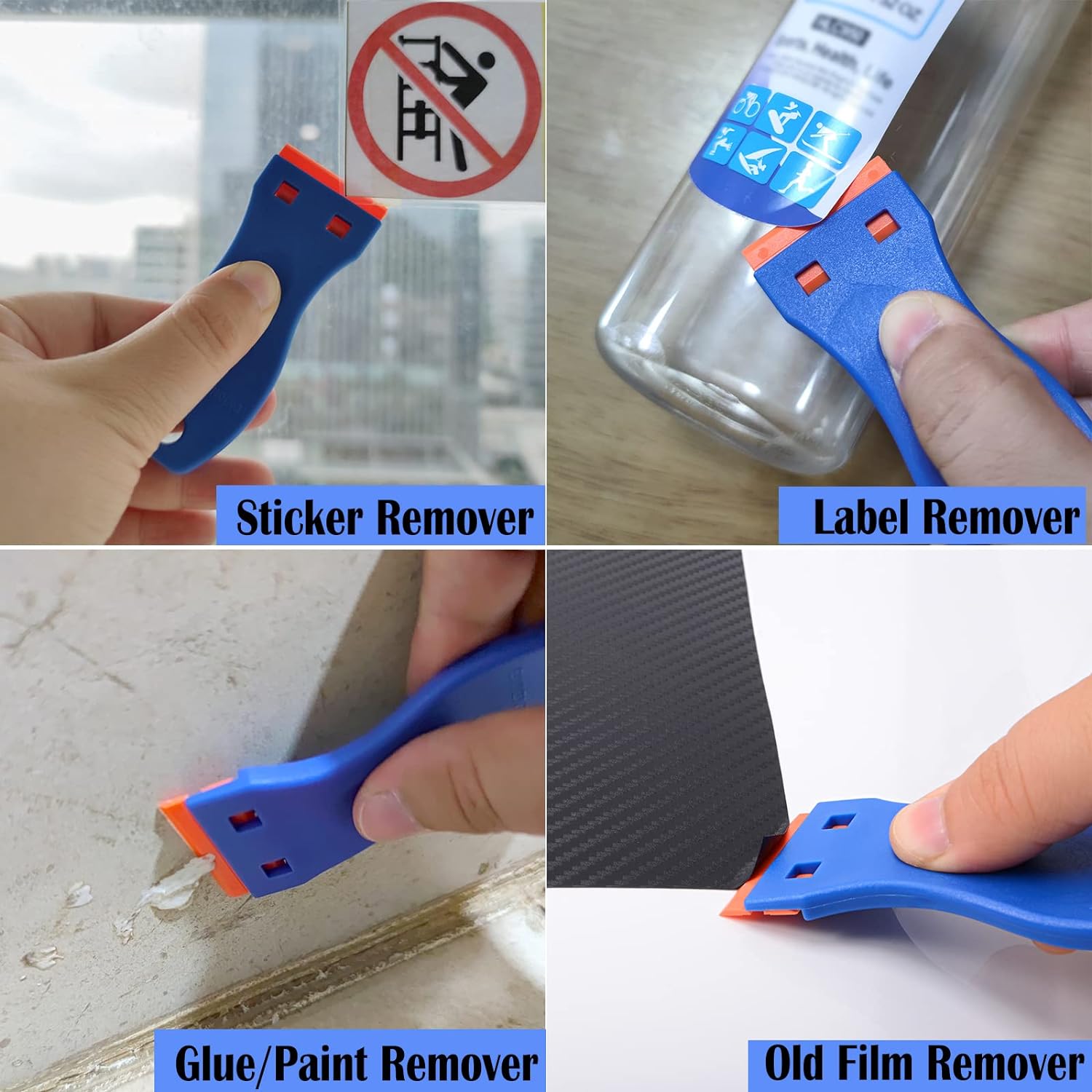 EHDIS 1.5" Plastic Razor Scraper with Double Edged Plastic Blades for Removing Labels Stickers Decals on Glass Windows