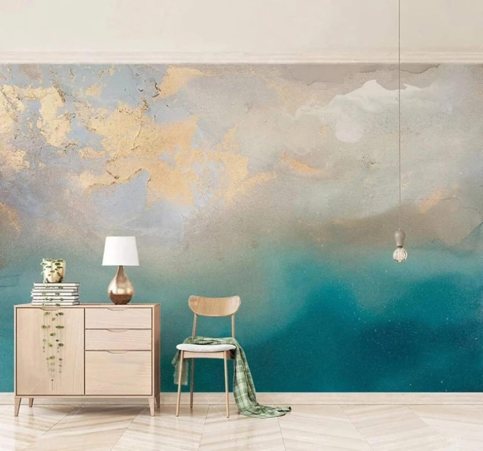 Abstract Gold Leaf Blue Ink Art 3D Wallpaper Easy Install Feature Office Living Room Sofa Bedroom TV Background Wall Decoration-250cm×170cm