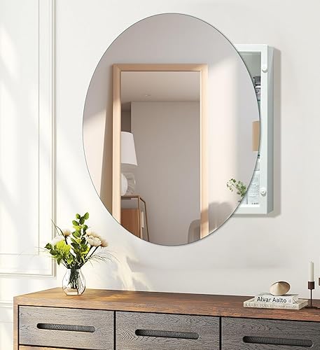 Miniatura 6 de Botiquín redondo para baño, espejo montado en superficie sin marco con almacenamiento circular, gabinete de pared moderno para baño y tocador, 28