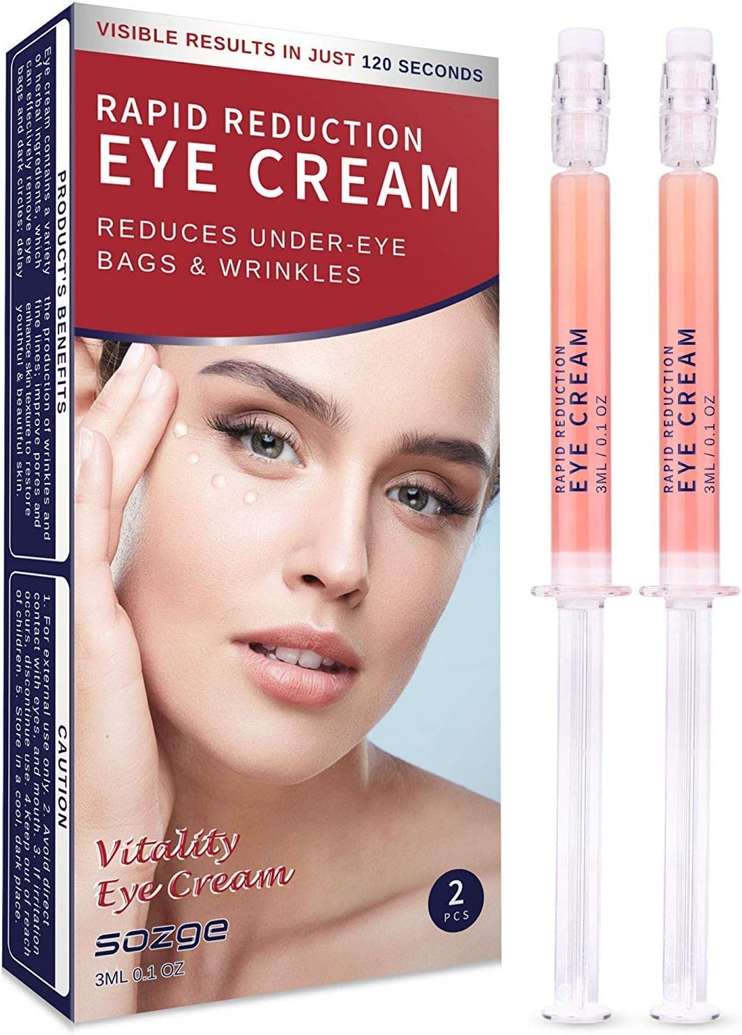 Rapid Reduction Eye Cream for Rapidly Reducing Bagginess, Puffiness, Dark Circles and Wrinkles in 120 Seconds by SOZGE 2Pcs
