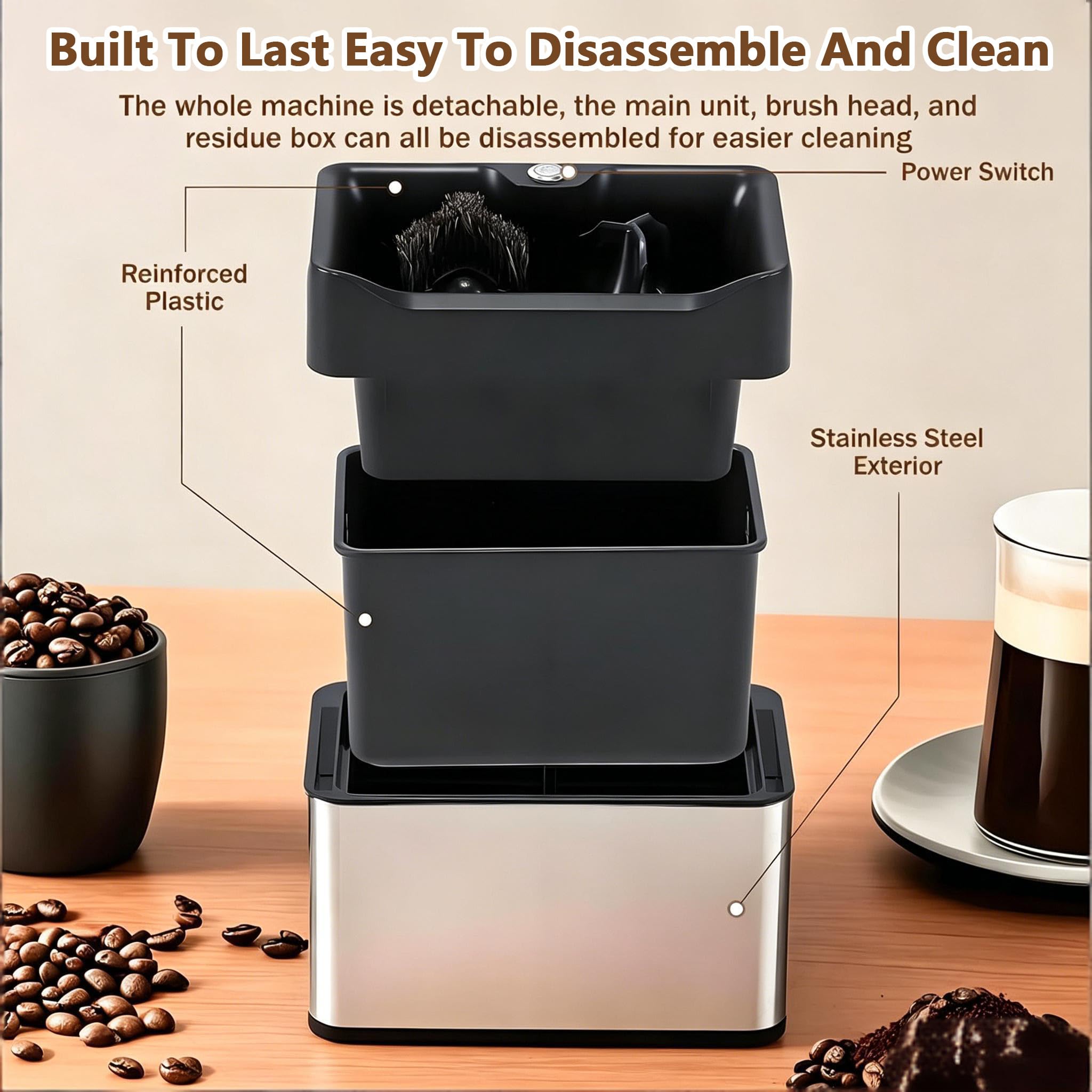 Máquina de Limpieza de Portafiltros Eléctrica, Limpiador Automático de Posos de Café con 3 Raspadores y 2 Cabezales de Cepillo para Hogar o Cafetería Comercial Silver