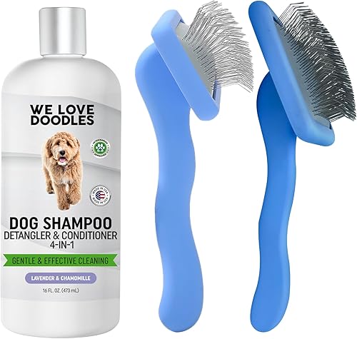 We Love Doodles Cepillo para perros grandes y pequeños y champú para perros – Goldendoodle Slicker Brush & Goldendoodle Shampoo – Kit de aseo para