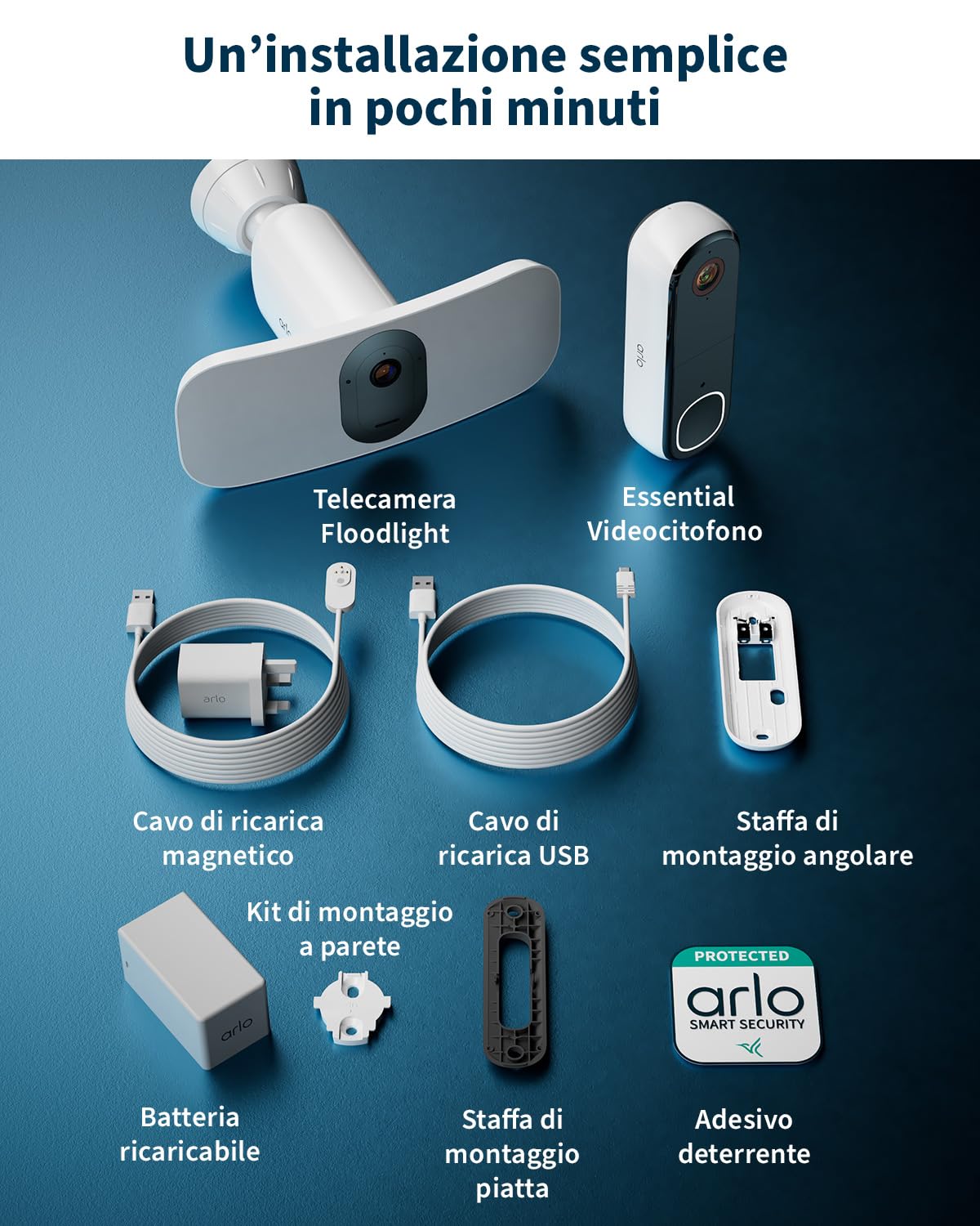 Arlo Videocitofono Wireless HD e Telecamera con Faretto 2K WiFi Bianca – Protezione Intelligente per la Casa, Visione Notturna, Rilevamento del Movimento, Audio Bidirezionale, Compatibile con Alexa