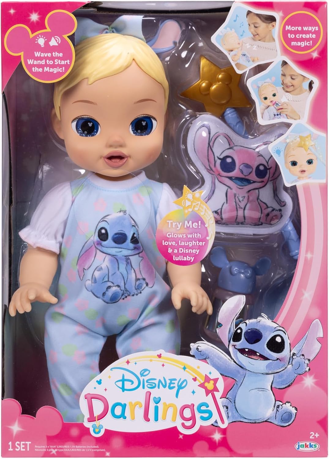 Disney Darlings 13-Inch Interactive Baby Doll – Magical Lights, Sounds, Music & Wand – Stitch -Inspired Nurturing Doll with Accessories – Multiple Skin Tones, Eye Colors – Ages 2 and Up