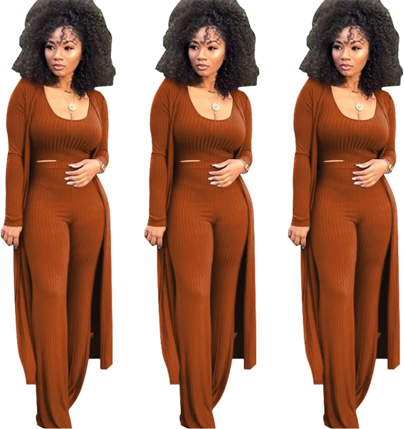 ThusFar Women 3 Piece Outfits Ottoman Rib Open Front Cardigan Cover Up Crop Tank Tops Wide Leg Palazzo Pant Set Jumpsuit