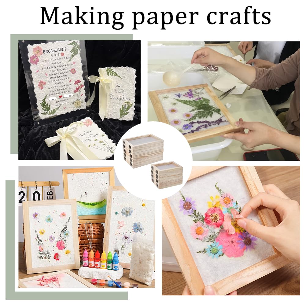 nbeads 14 Stück 2 Stile Papierherstellungsrahmen-Set, Holz-Papiermacherei-Schablonen Mit Netz Und Schwamm Für DIY-Papierbasteln, Innendurchmesser: 107x77mm/152x102mm
