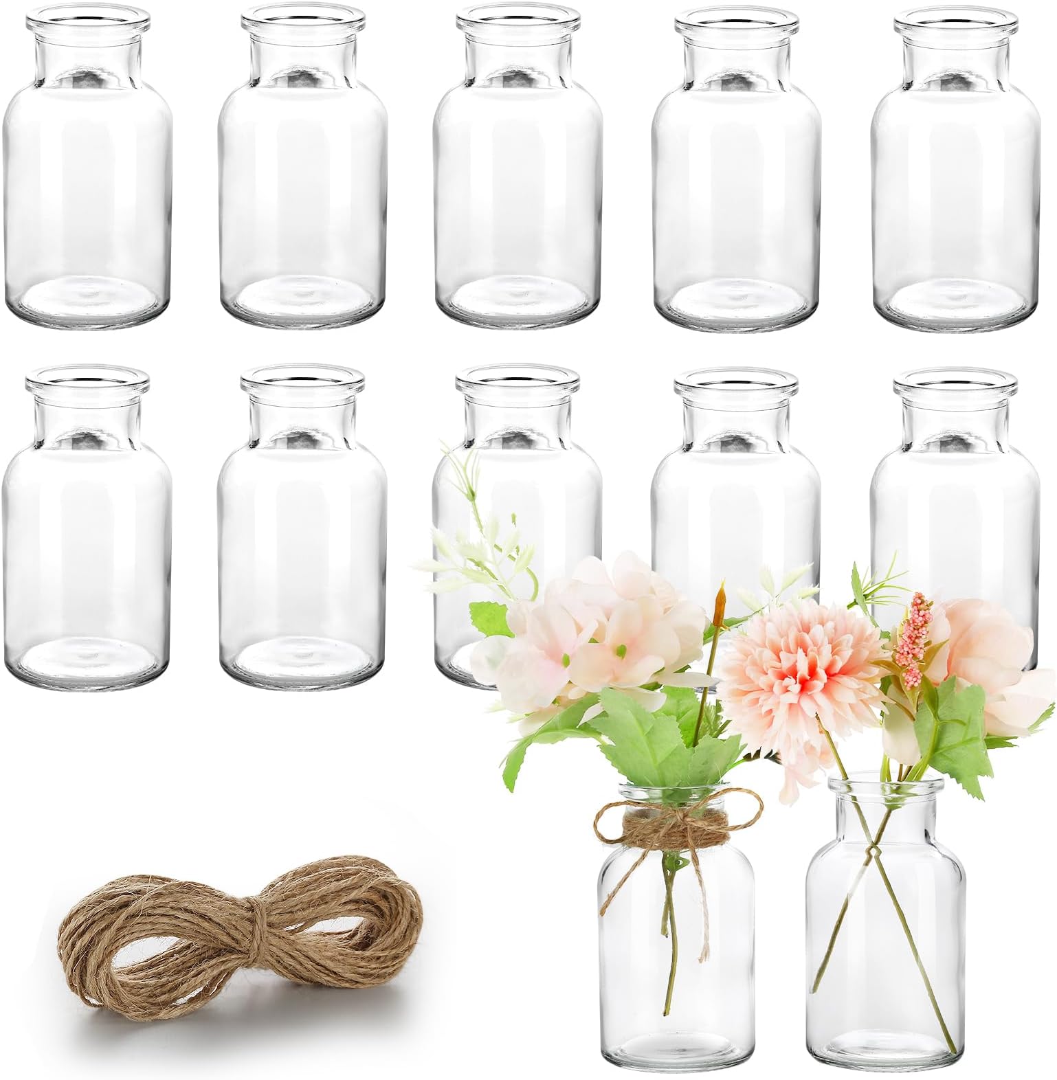 Vmgigig 12PCS Small Glass Bud Vases, Mini Vintage for Flowers, Small Vase Set for Decorative Table, Wedding Party, Home