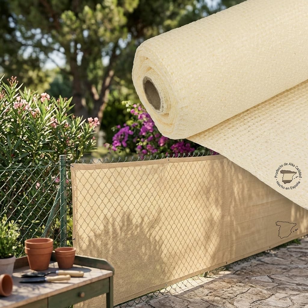 Suinga Malla de Sombreo 1x10 m | Ocultación y Privacidad para su Terraza o Jardín | Malla de Ocultación Beige 120 g/m2 | Ocultación 95%