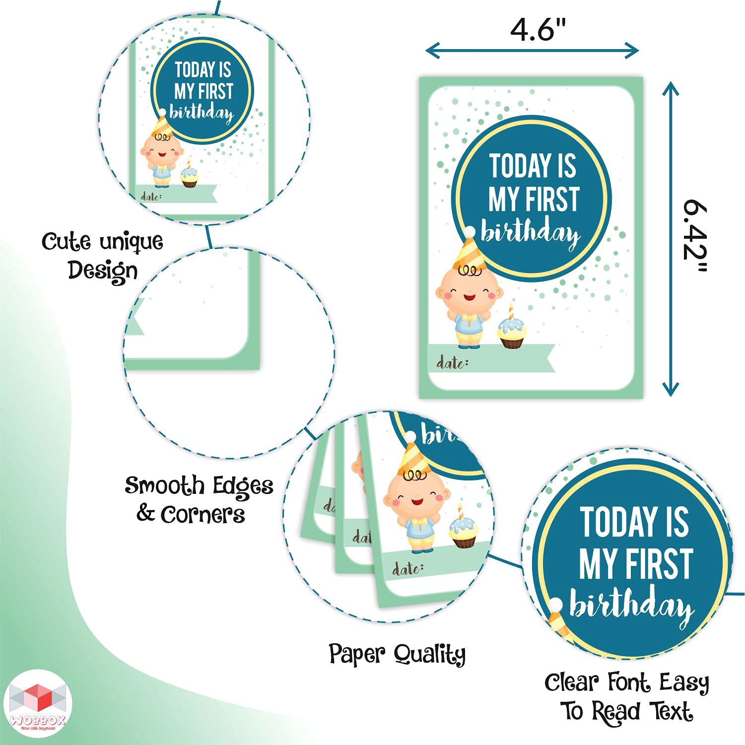 Wobbox Baby Monthly Milestone Card & WOBBOX Baby Monthly Milestone Cards, 35Pcs 1