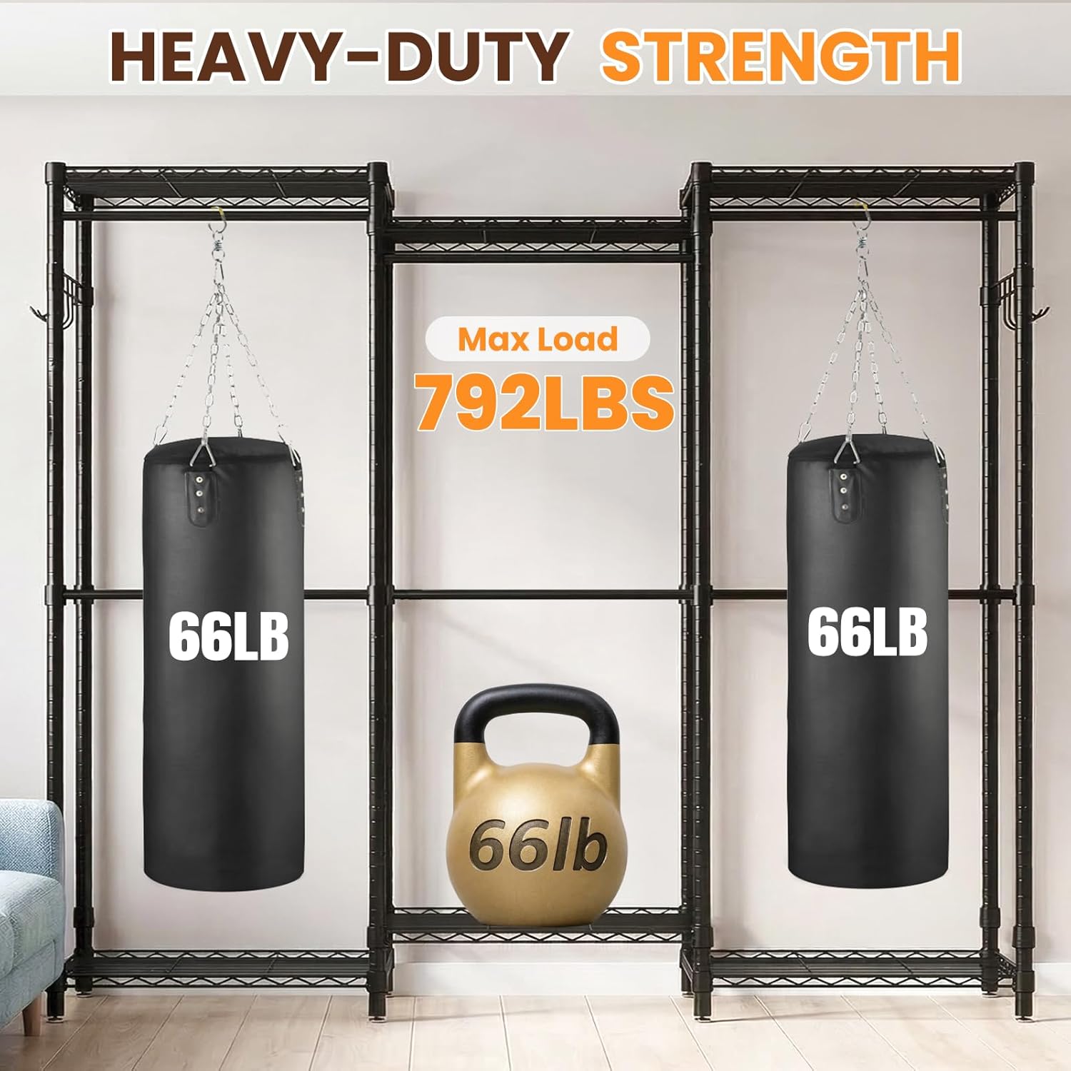 Extra Large Clothes Rack, Heavy Duty Clothing Rack for Hanging Clothes, Freestanding Clothing Rack Closet, Adjustable Metal Garment Rack, Portable Closet 76.4"W x 15.7"D x 68.5"H, Hold 792 lbs, Black