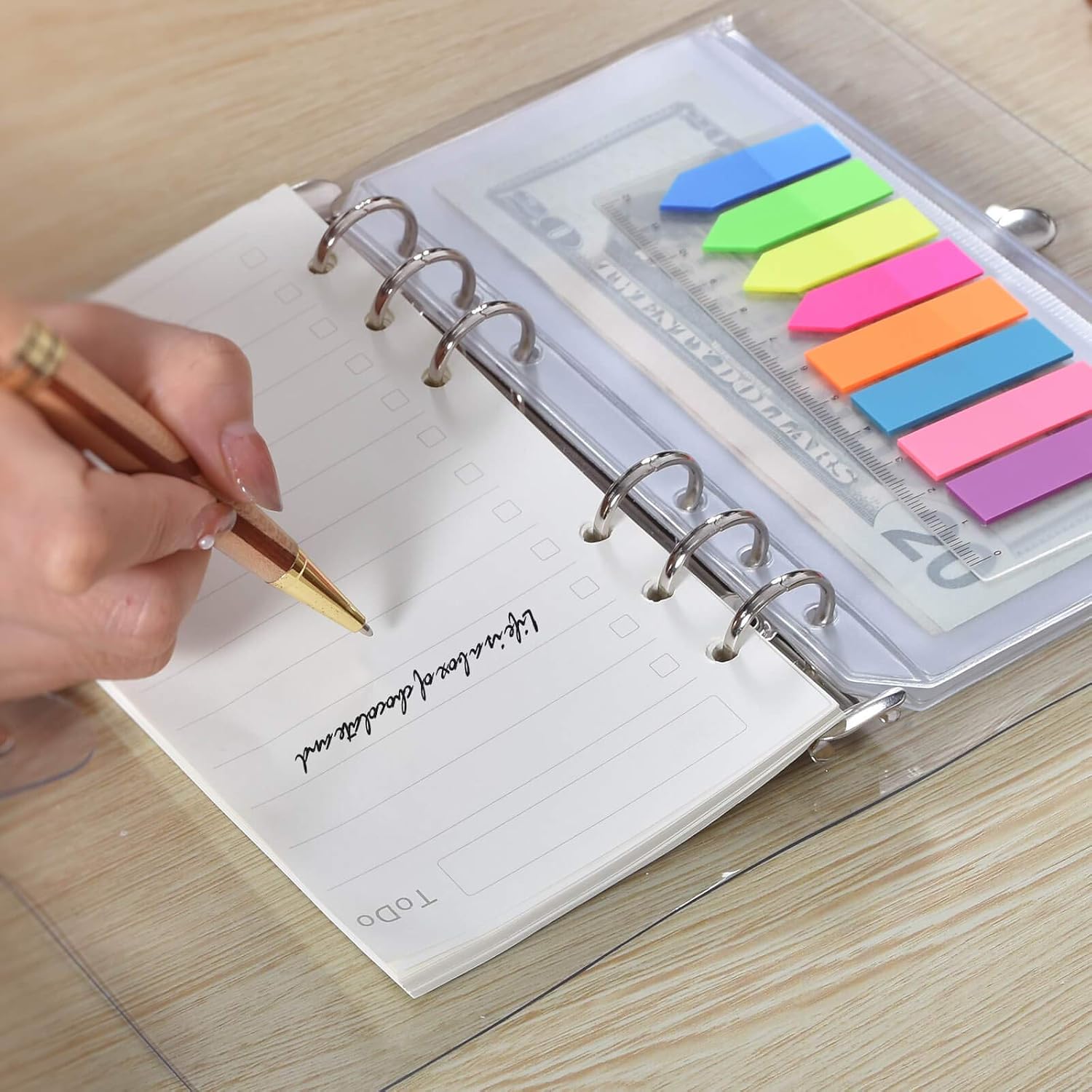 2 Pack 6-Ring Transparent Soft PVC Binder Cover, A6 Notebook Binder Planner Cover/Snap Button Closure, 6-Round Ring Loose Leaf Folder for Filler Paper [Inner Paper Not Included]