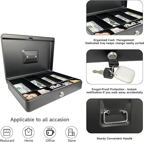 Miniatura 4 de Caja fuerte con etiqueta inteligente con seguimiento GPS de 2 llaves y bandeja organizadora de monedaspapel. Caja de seguridad de metal duradera