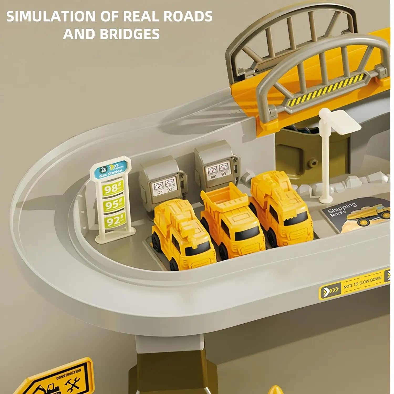 Mining area - Pista Cantiere Bambini con Camion e Ruspe – Giocattolo Costruzioni Educativo 3-8 Anni con Gru, Betoniere, Nastro Trasportatore e Scivolo Palline – Set Macchinine da Cantiere