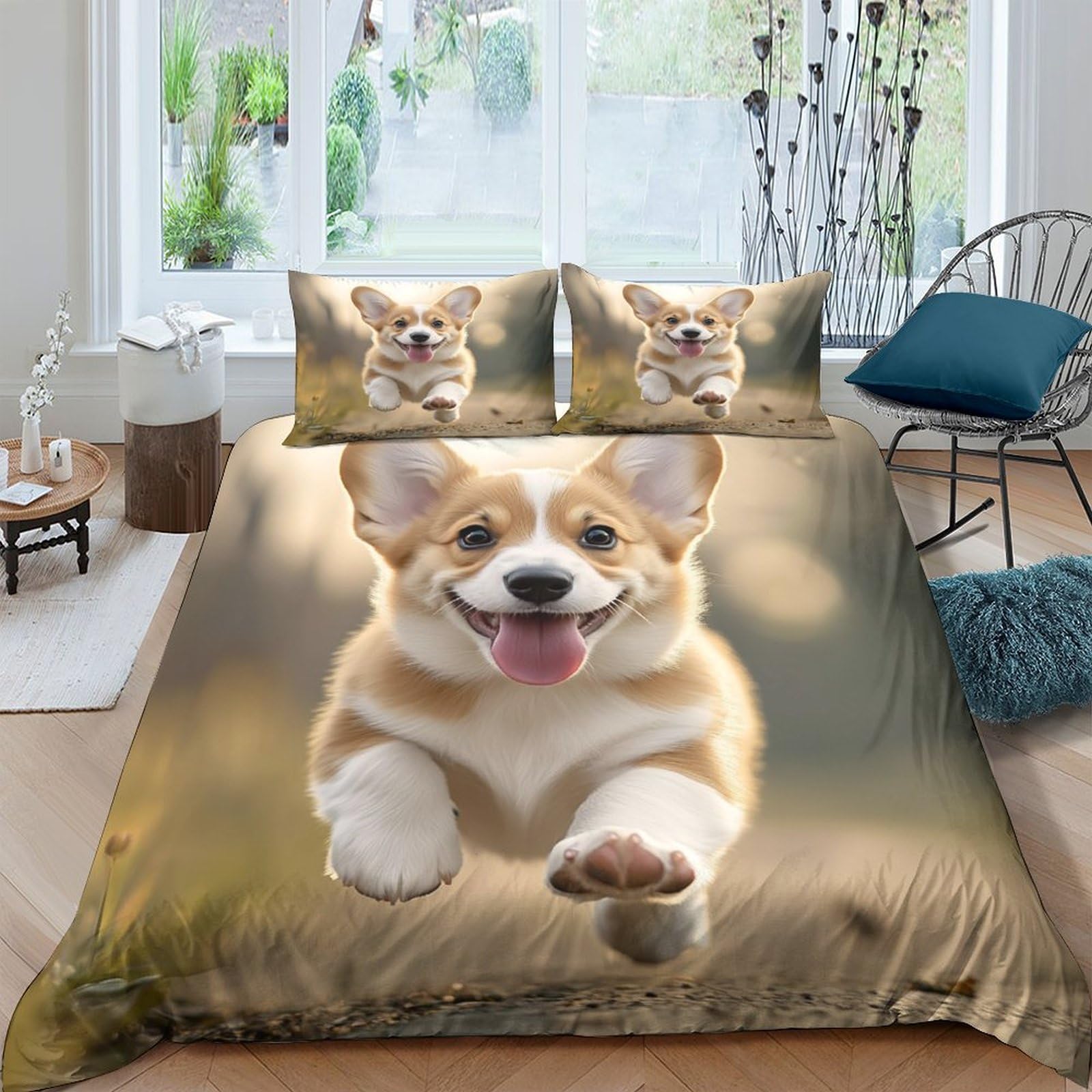 Ctjqhvkz Style-5 3D Printed Running Corgi Fitted Sheet Microfiber Soft Brown Puppy Bed Cover For Bedroom Guest Room Mattress Decor Single（135X200cm）
