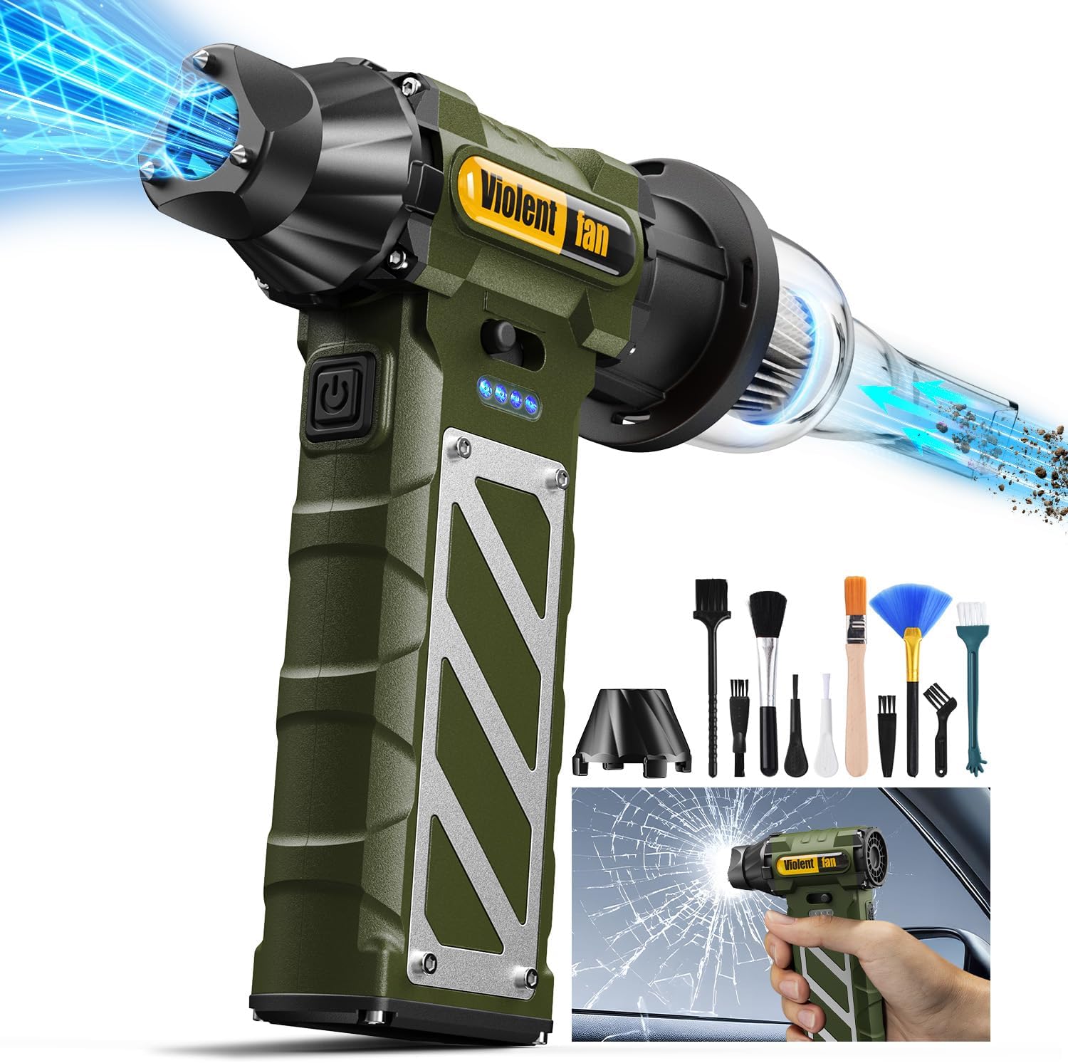 XAP Multi-Purpose Electric Compressed Air Duster & Mini Vacuum - 130,000 RPM Cordless Air Blower with Seatbelt Cutter & Window Breaker, 8000mAh Rechargeable Violent Turbo Fan, Ideal for Office/PC/Car