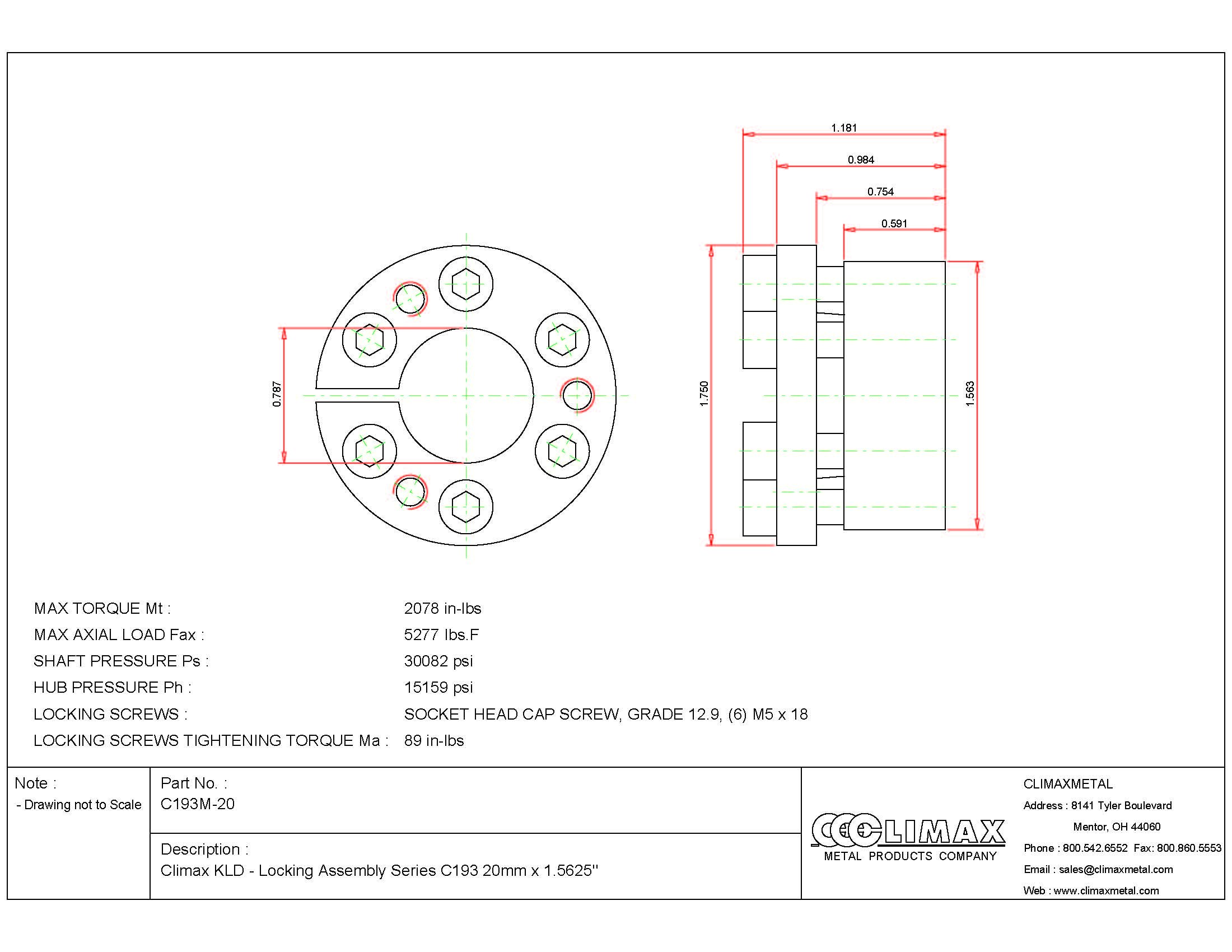 Climax Metals C193M-12 Series 193 Locking Assembly, Steel, 0.47