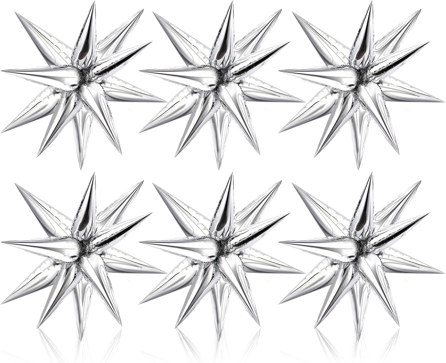 NOVWANG 72 Pcs Explosion Star Foil Balloons 12 Point Silver Starburst Cone Mylar Balloons for Party Supplies Christmas Birthday Wedding Baby Shower Photo Booth (Silver)