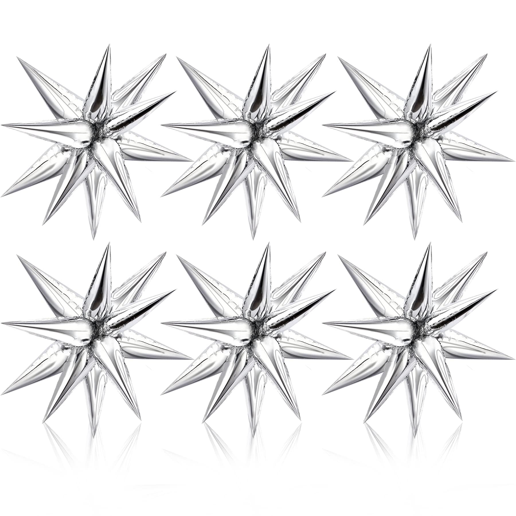 NOVWANG 72 Pcs Explosion Star Foil Balloons 12 Point Silver Starburst Cone Mylar Balloons for Party Supplies Christmas Birthday Wedding Baby Shower Photo Booth (Silver)