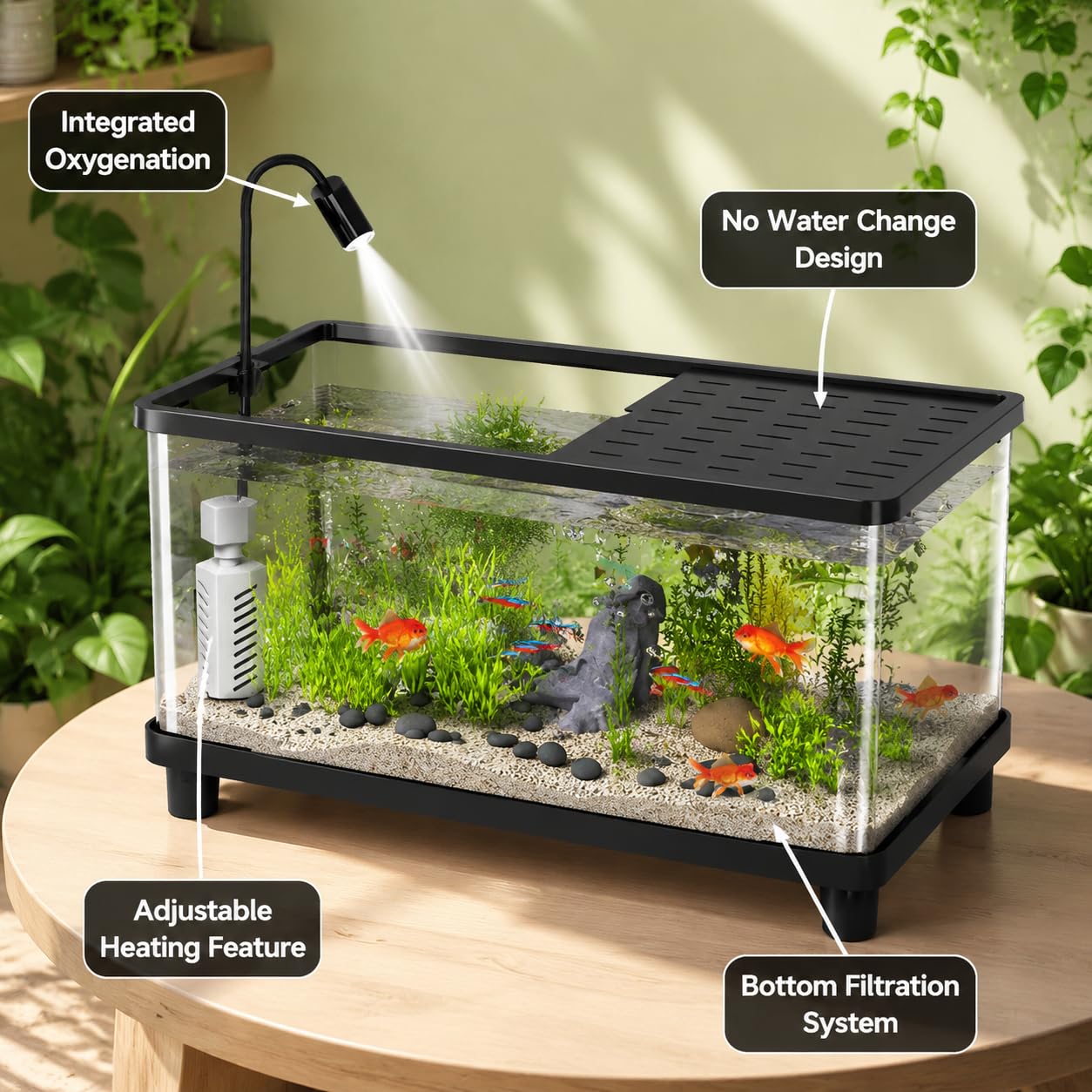 Acquario Completo per Pesci, Kit Acquario Acrilico con Pompa di Aerazione e Filtro, Vasca per Pesci con Decorazioni per Casa e Ufficio