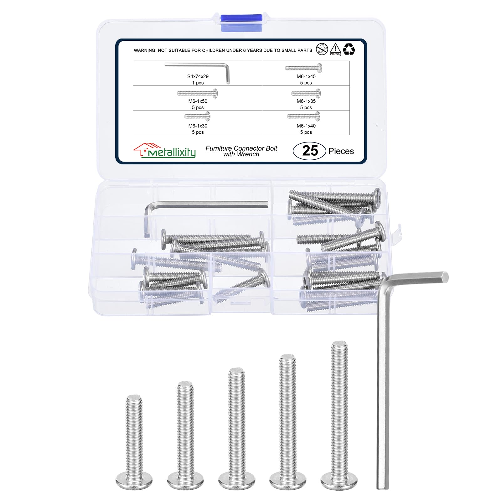 METALLIXITY Flat Head Hex Socket Cap Screws Bolts(M6-1x30/35/40/45/50) 25Pcs