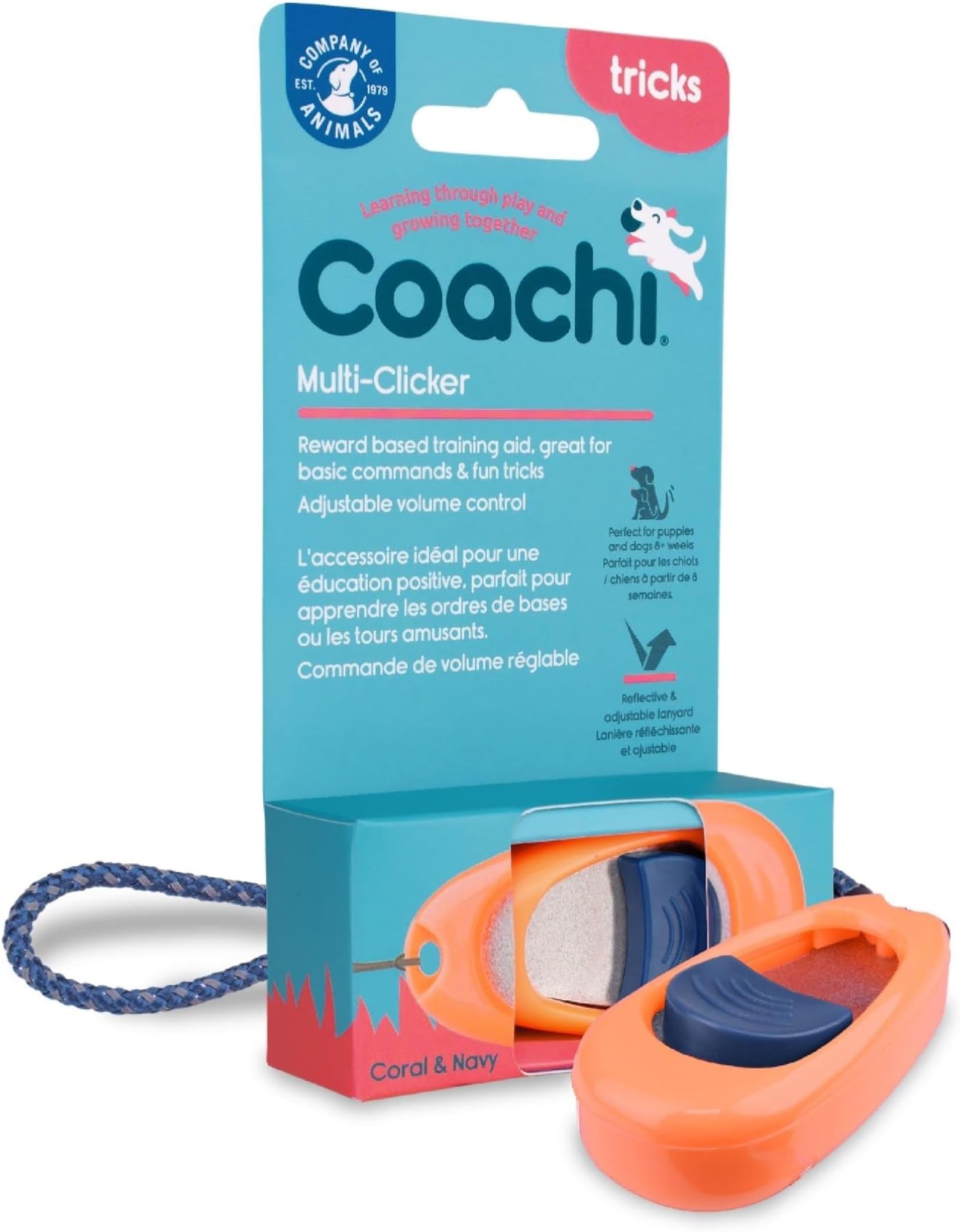 Coachi Multi-Clicker, Dog Accessory, Volume Control with 3 Settings, Easy to Click, Adjustable Wrist Strap, Dog Clicker, for Dog Training, Including Sensitive Dogs and Puppies