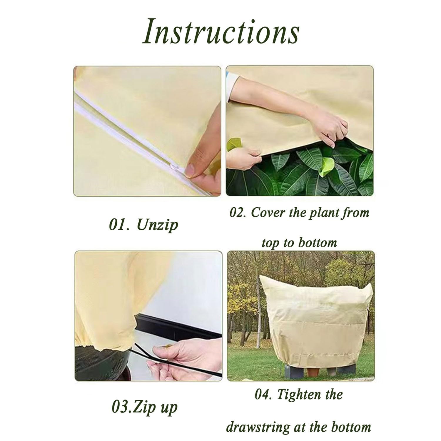 Cubiertas para plantas para protección contra heladas de invierno con cremallera y cordón, cubierta de tela anticongelante para árboles y plantas