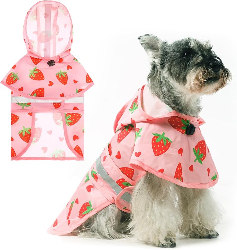 Capa de chuva para cães KOOLTAIL com capuz, faixa refletiva e abertura para guia, Pink tamanho M