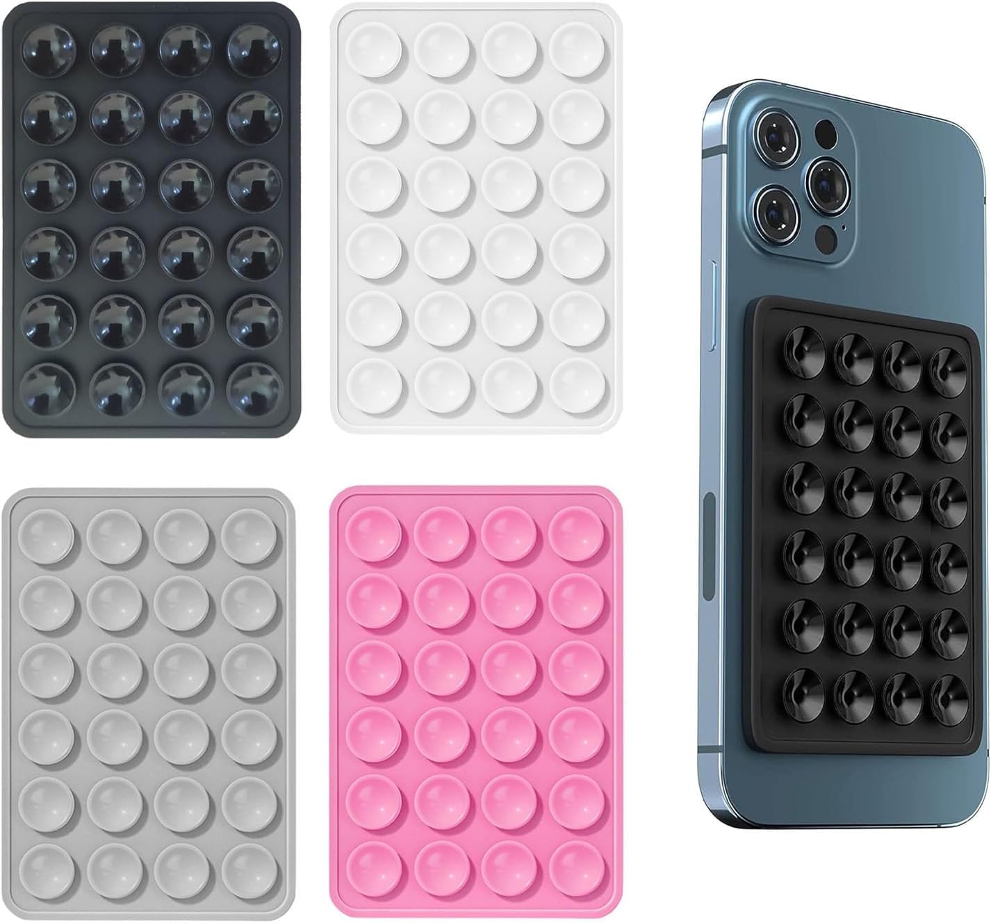 EDNITA 4Pcs Suction Phone Case, Phone Suction Sticker, Silicone Suction Phone Case for Hands-Free Mobile Accessory Holder Grip, Video Phone Accessory Compatible Mirror, Shower-Black,Grey,Pink,White-picture-25